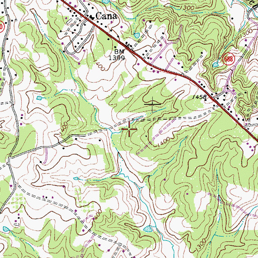 Topographic Map of Cana Census Designated Place, VA