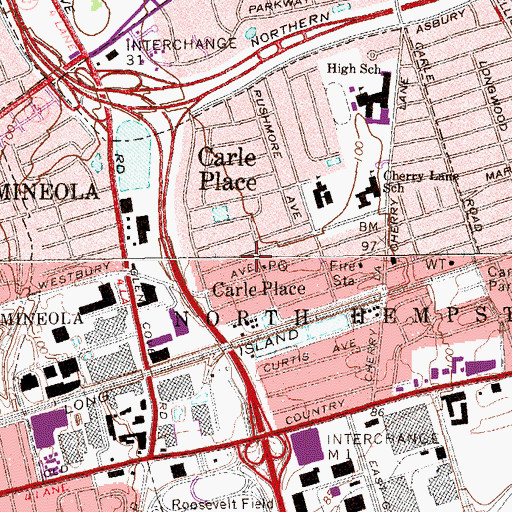 Topographic Map of Carle Place Census Designated Place, NY