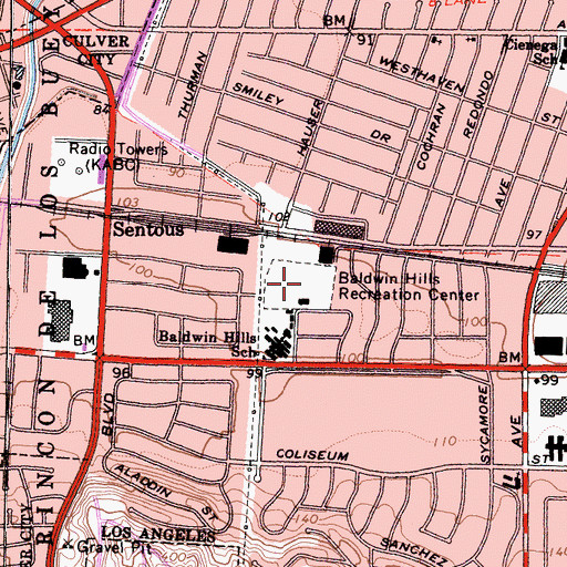Topographic Map of Baldwin Hills Recreation Center, CA