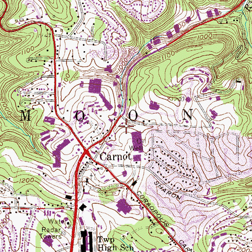 Topographic Map of Carnot-Moon Census Designated Place, PA