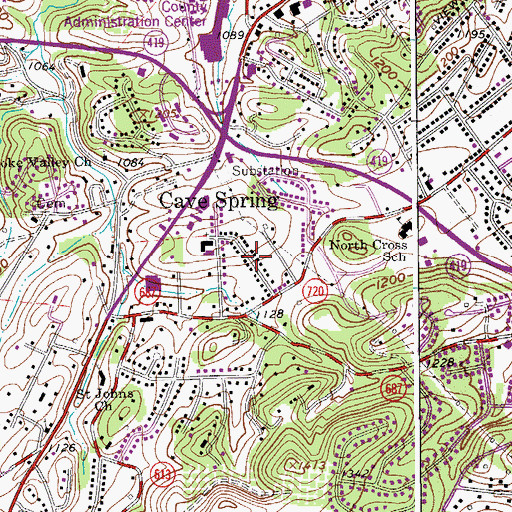 Topographic Map of Cave Spring Census Designated Place, VA