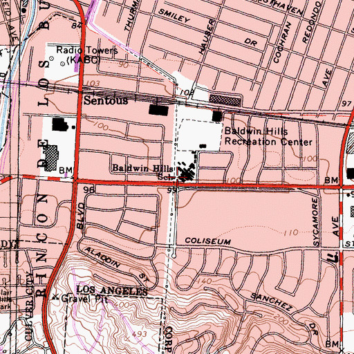 Topographic Map of Baldwin Hills Elementary School, CA