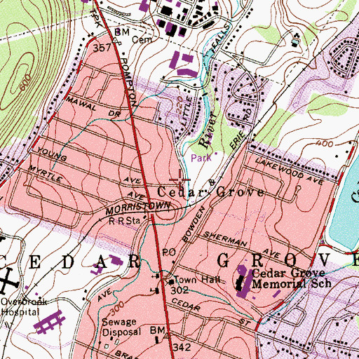 Topographic Map of Cedar Grove Census Designated Place, NJ