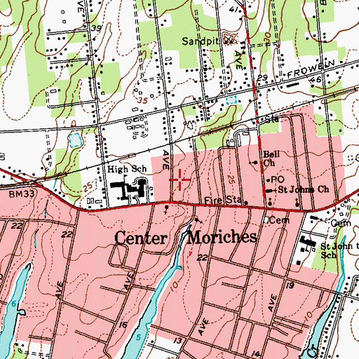 Topographic Map of Center Moriches Census Designated Place, NY
