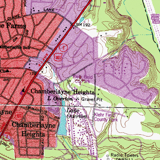 Topographic Map of Chamberlayne Census Designated Place, VA