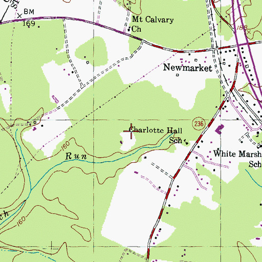 Topographic Map of Charlotte Hall Census Designated Place, MD