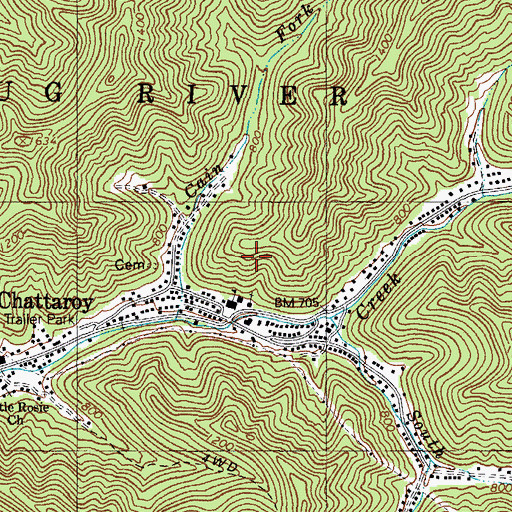 Topographic Map of Chattaroy Census Designated Place, WV