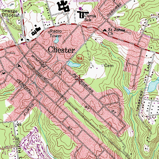 Topographic Map of Chester Census Designated Place, VA