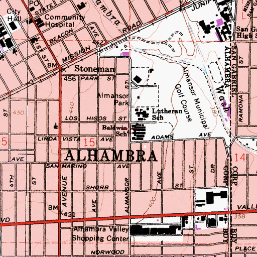 Topographic Map of Martha Baldwin Elementary School, CA