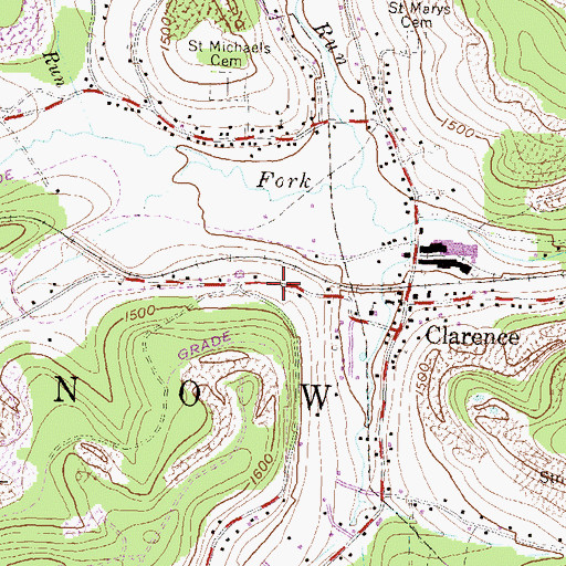 Topographic Map of Clarence Census Designated Place, PA
