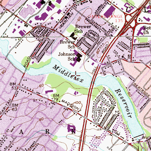 Topographic Map of Clark Census Designated Place, NJ