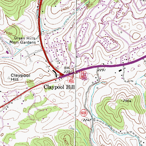 Topographic Map of Claypool Hill Census Designated Place, VA