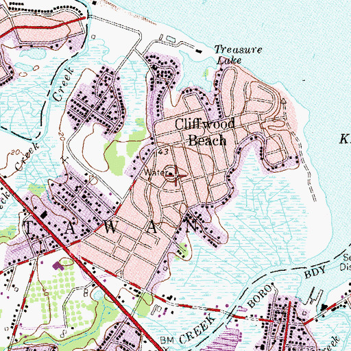 Topographic Map of Cliffwood Beach Census Designated Place, NJ
