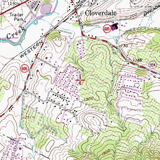 Topographic Map of Cloverdale Census Designated Place, VA