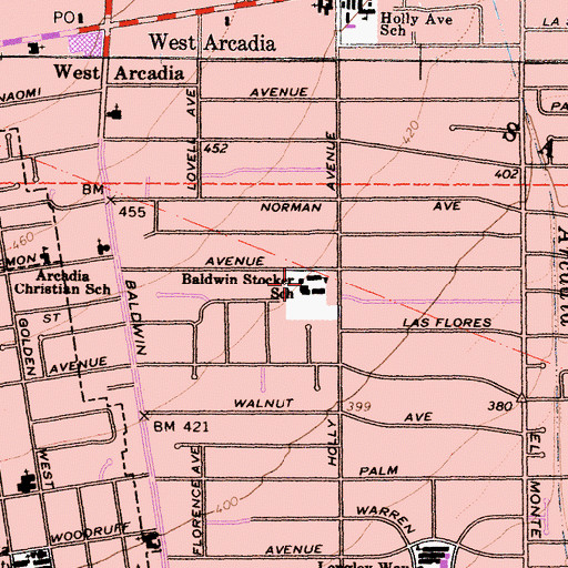 Topographic Map of Baldwin Stocker Elementary School, CA