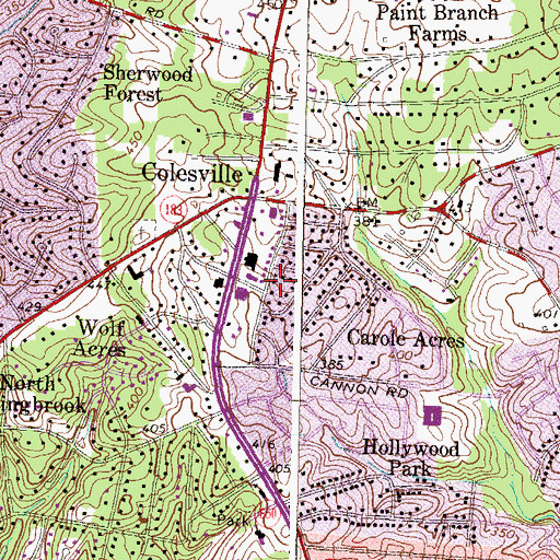 Topographic Map of Colesville Census Designated Place, MD