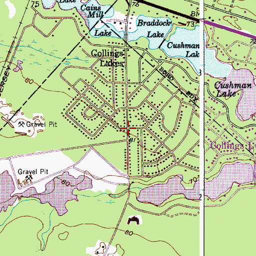 Topographic Map of Collings Lakes Census Designated Place, NJ