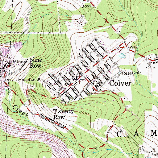 Topographic Map of Colver Census Designated Place, PA