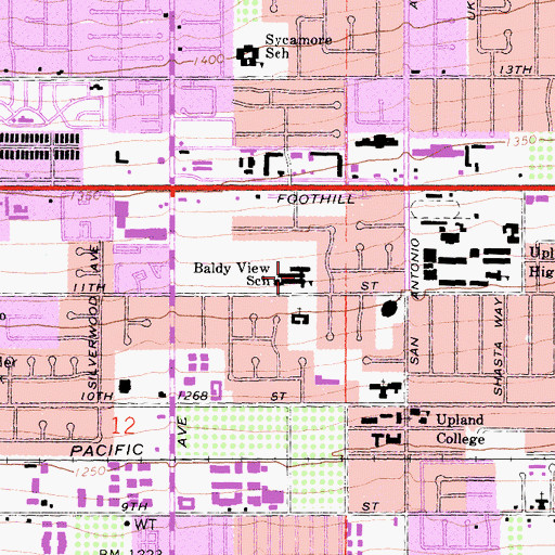 Topographic Map of Baldy View Elementary School, CA