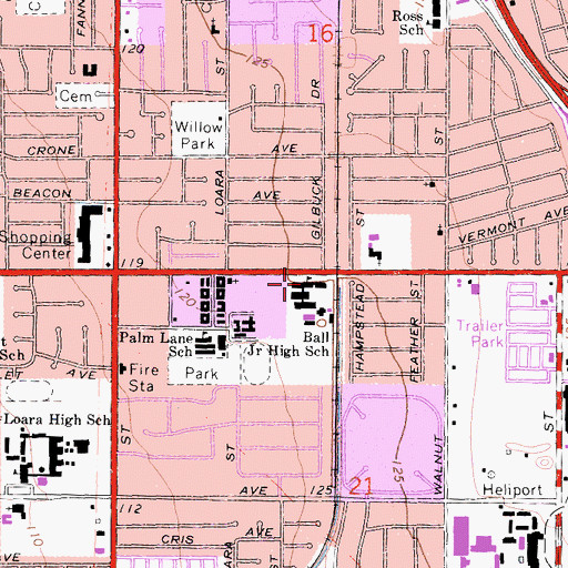 Topographic Map of Ball Junior High School, CA