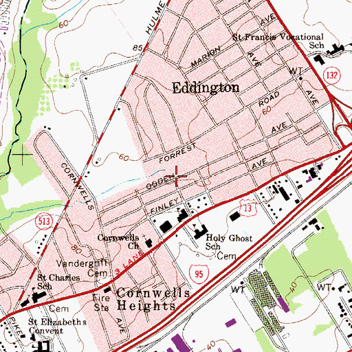 Topographic Map of Cornwells Heights-Eddington Census Designated Place (historical), PA