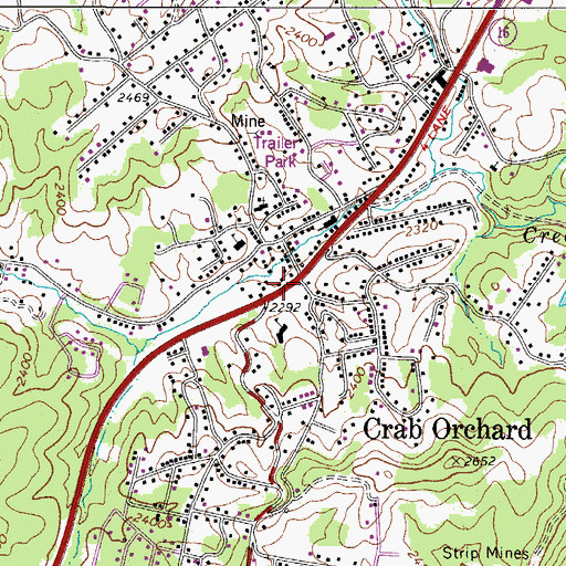 Topographic Map of Crab Orchard Census Designated Place, WV