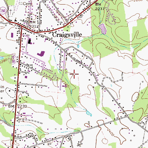 Topographic Map of Craigsville Census Designated Place, WV