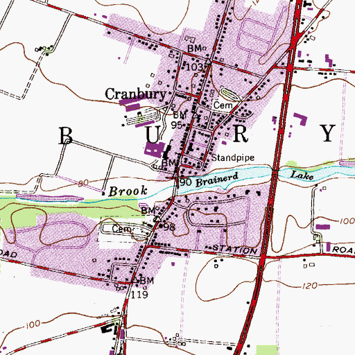 Topographic Map of Cranbury Census Designated Place, NJ