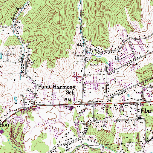 Topographic Map of Cross Lanes Census Designated Place, WV