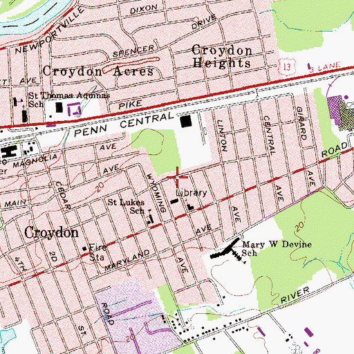 Topographic Map of Croydon Census Designated Place, PA