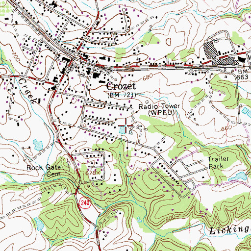 Topographic Map of Crozet Census Designated Place, VA