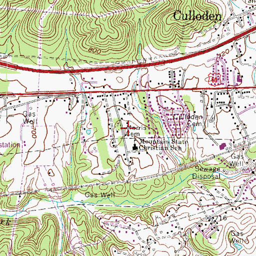 Topographic Map of Culloden Census Designated Place, WV