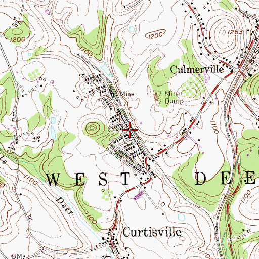 Topographic Map of Curtisville Census Designated Place, PA