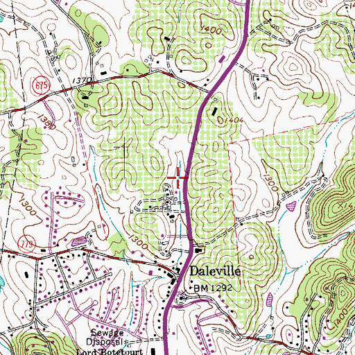 Topographic Map of Daleville Census Designated Place, VA