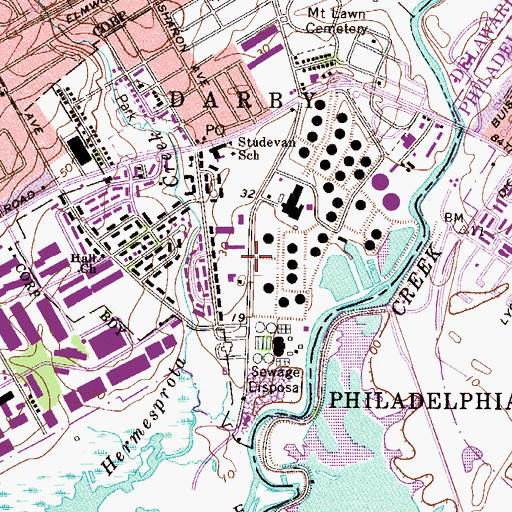 Topographic Map of Darby Township Census Designated Place, PA