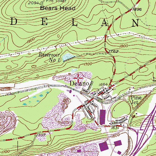 Topographic Map of Delano Census Designated Place, PA