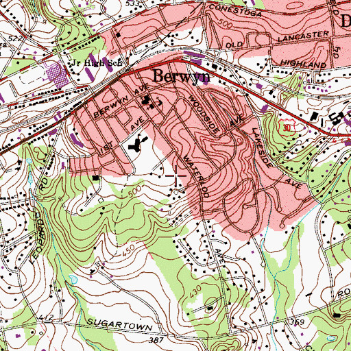 Topographic Map of Devon-Berwyn Census Designated Place (historical), PA