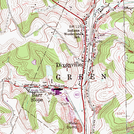 Topographic Map of Dicksonville Census Designated Place, PA