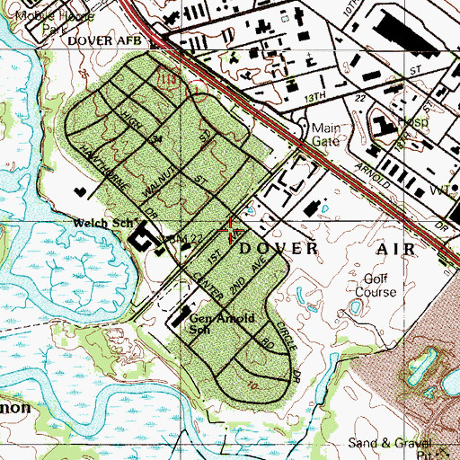 Topographic Map of Dover Base Housing Census Designated Place, DE