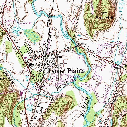 Topographic Map of Dover Plains Census Designated Place, NY
