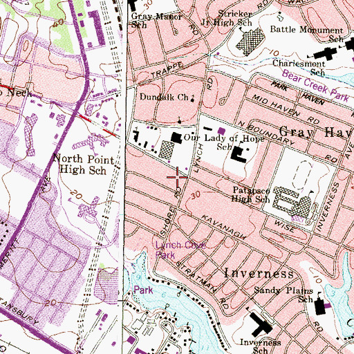 Topographic Map of Dundalk Census Designated Place, MD