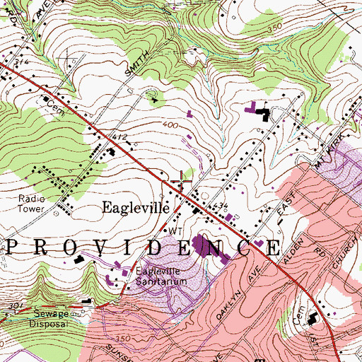 Topographic Map of Eagleville Census Designated Place, PA