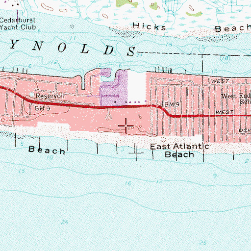 Topographic Map of East Atlantic Beach Census Designated Place, NY