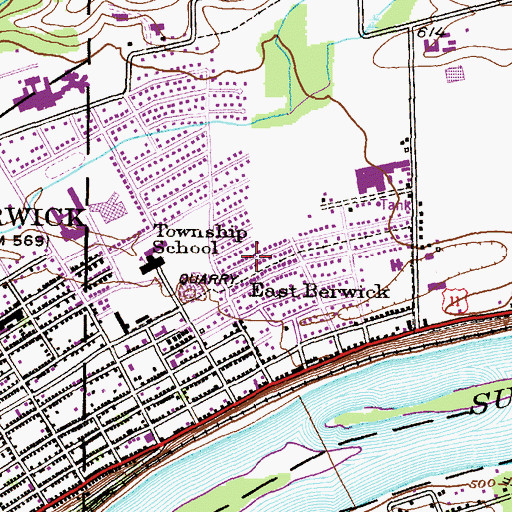 Topographic Map of East Berwick Census Designated Place, PA