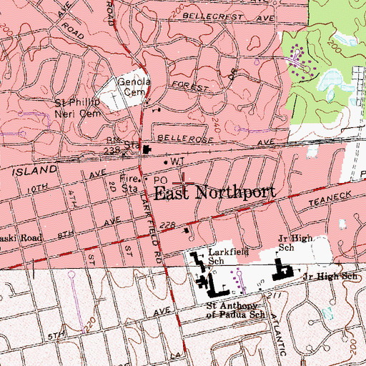 Topographic Map of East Northport Census Designated Place, NY