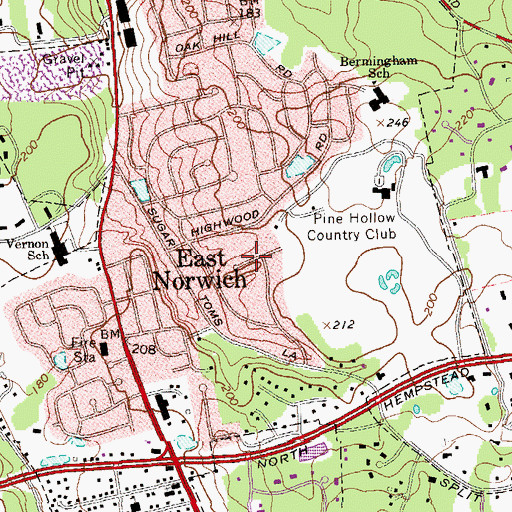 Topographic Map of East Norwich Census Designated Place, NY