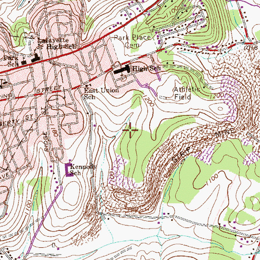 Topographic Map of East Uniontown Census Designated Place, PA