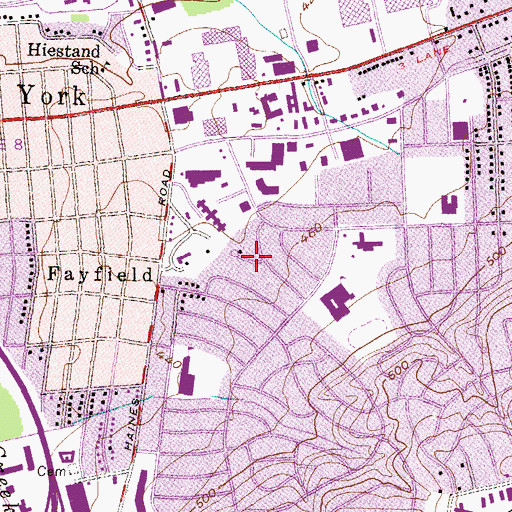 Topographic Map of East York Census Designated Place, PA