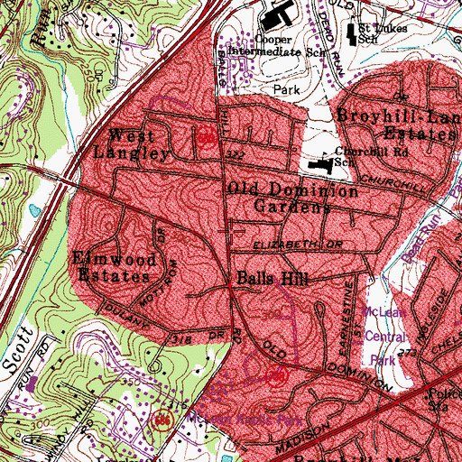 Topographic Map of McLean Census Designated Place, VA