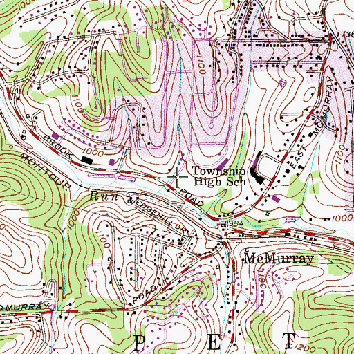 Topographic Map of McMurray Census Designated Place, PA